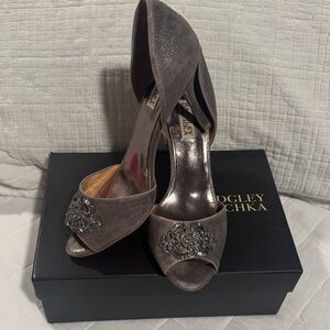 Badgley Mischka Elegant Silver Peep-Toe Heels